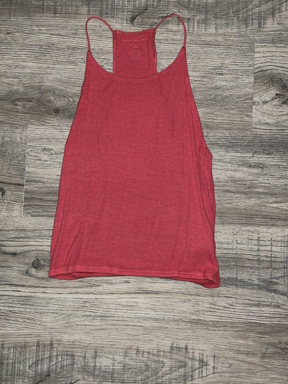 American Eagle Outfitters Coral-Red Ribbed Racerback Tank